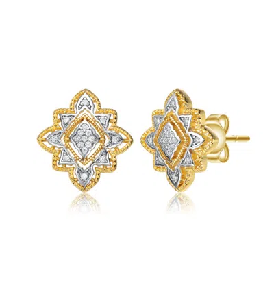 Rachel Glauber Two-tone With Clear Cubic Zirconia Modern Design Stud Earrings