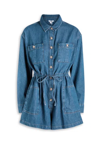Paige Womens Glimpse Madigan Spread-collar Cotton-blend Denim Romper In Blue