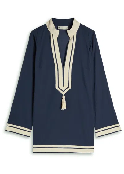 Tory Burch Blue Tunic With Contrasting Details And Tassel In Blue