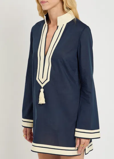Tory Burch Blue Tunic With Contrasting Details And Tassel In Blue
