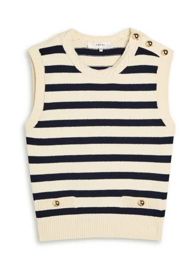 Frame The Harbor Button-embellished Striped Cotton-blend Vest In Neutral
