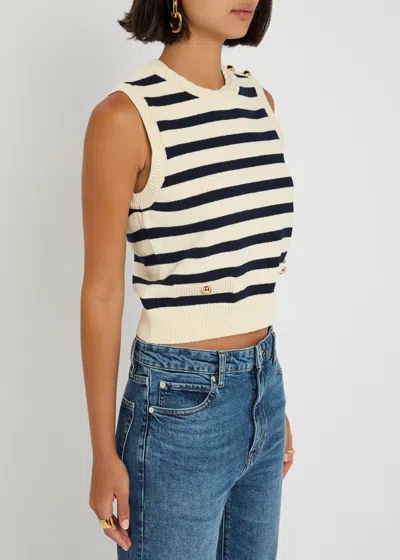 Frame The Harbor Button-embellished Striped Cotton-blend Vest In Neutral