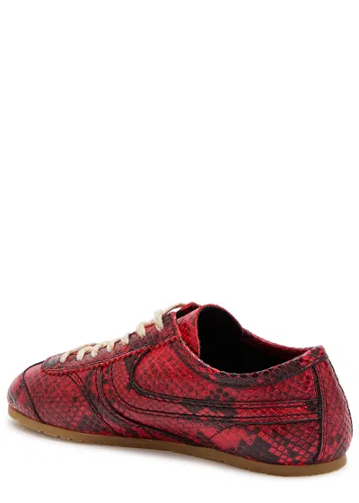 Dries Van Noten Dustin Python-effect Leather Sneakers In Red