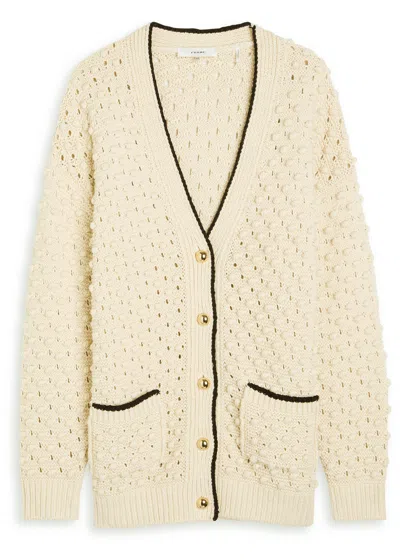 Frame Womens Cream The Bauble V-neck Cotton-knit Cardigan In White