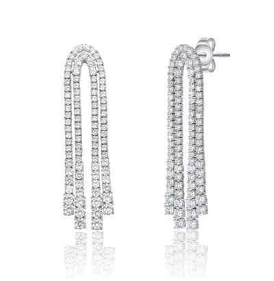 Rachel Glauber White Gold Plated With Clear Cubic Zirconia Linear Waterfall Fringe Dangle Earrings
