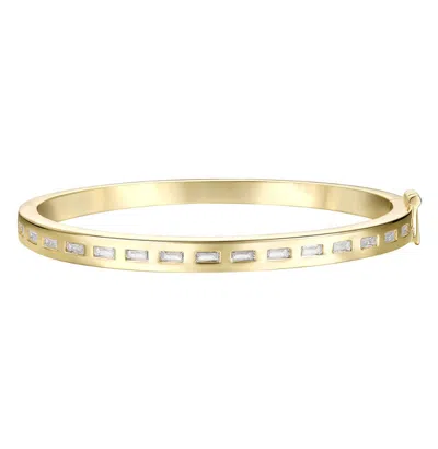 Rachel Glauber 14k Gold Plated With Bezel Set Clear Cubic Zirconia Baguette Bangle Bracelet