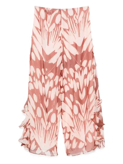 Patbo Printed Flutter Tones Pant In Brown