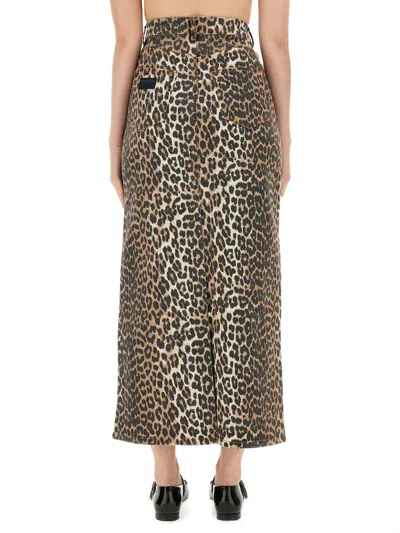 Ganni Leopard Print Long Skirt In Animal Print