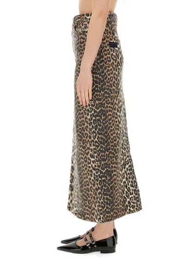 Ganni Leopard Print Long Skirt In Animal Print
