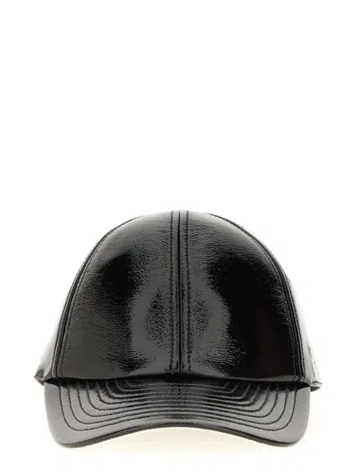 Courrèges Glossy Black Baseball Cap With Structured Silhouette In Black