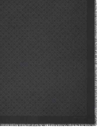Tory Burch T Monogram Jacquard Traveler Scarf In Gray