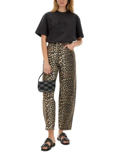 Ganni Leopard Print Barrel Jeans In Animal Print