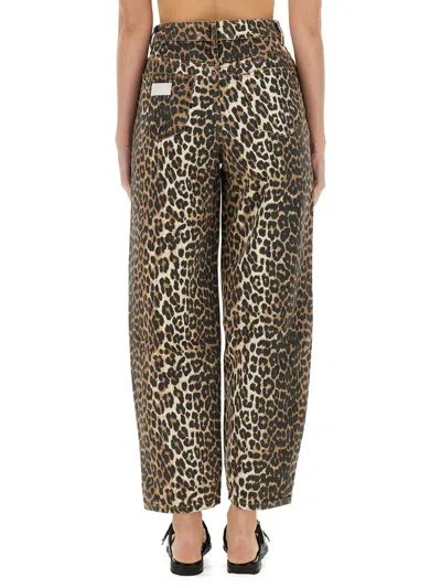 Ganni Leopard Print Barrel Jeans In Animal Print