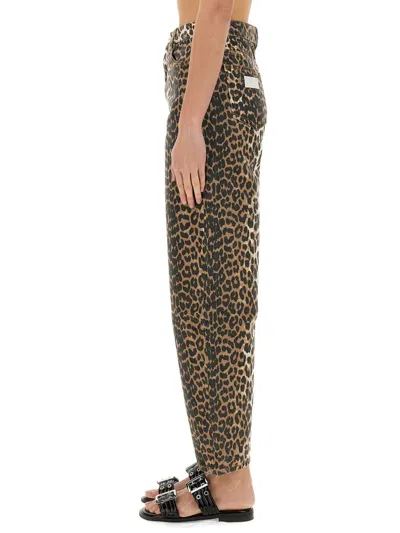 Ganni Leopard Print Barrel Jeans In Animal Print