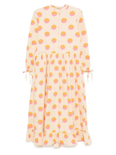 Stella Nova Dot-print Ruffled Dress In Orange