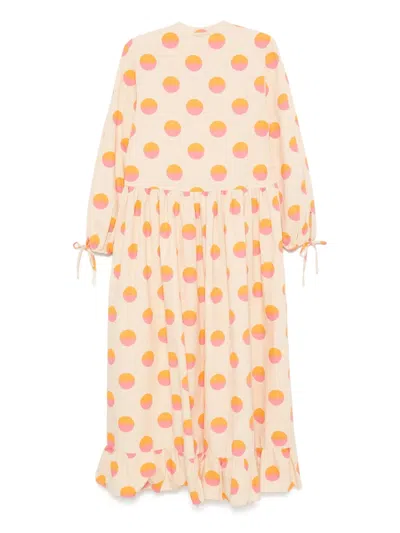 Stella Nova Dot-print Ruffled Dress In Orange