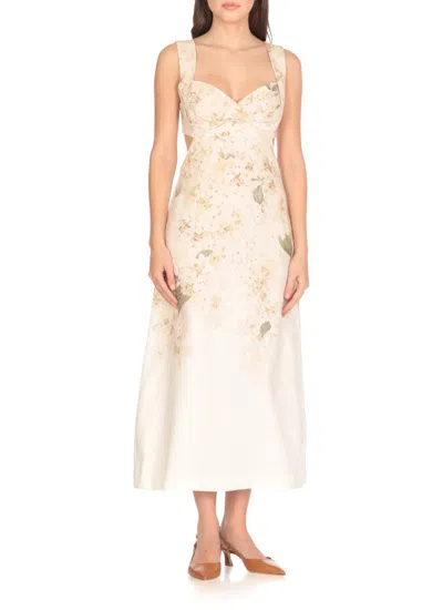 Zimmermann Womens Balance Floral-print Linen Midi Dress White Hydrangea Xs In Neutral