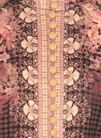 Zimmermann Floral-patterned Linen Maxi Dress With Puffed Sleeves In Brown