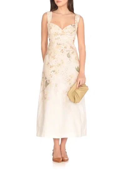 Zimmermann Womens Balance Floral-print Linen Midi Dress White Hydrangea Xs In Neutral