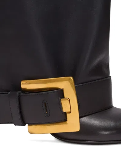 Balmain Anthem Black Slip-on Boots With Decorative Metal Buckle In Leather Woman In Black