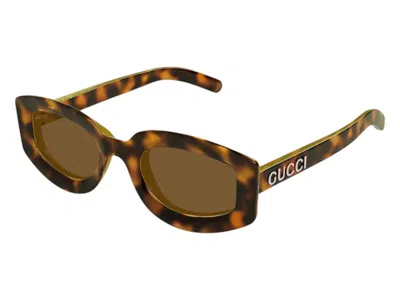 Pre-owned Gucci Women's  Geometric Sunglasses In Light Havana/yellow (gg1719s 002) In Multi
