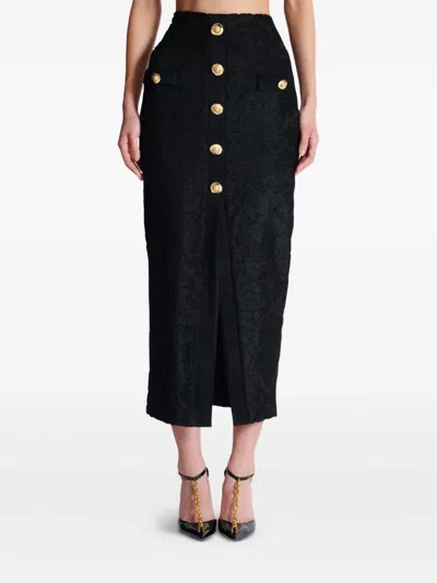 Balmain Jacquard-pattern Skirt In Black