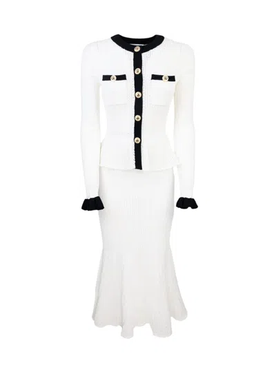 Self-portrait White Midi Dress In Pointelle Knit Self Portrait In White