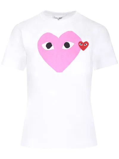 Comme Des Garçons Play Printed And Embroidered T-shirt In Pink