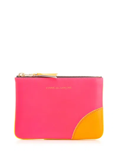 Comme Des Garçons Two-tone Leather Coin Purse Wallets Multicolor In Pink