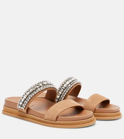 Jimmy Choo Jadi Crystal-embellished Suede Slides In Brown