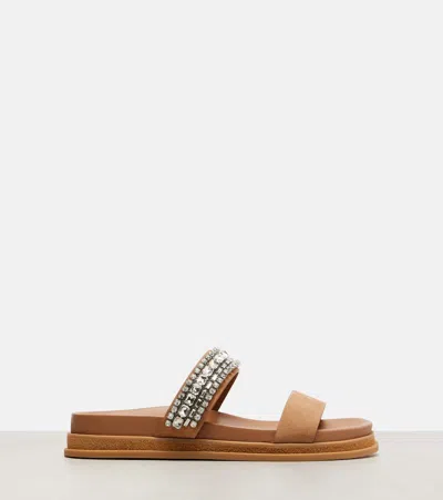 Jimmy Choo Jadi Crystal-embellished Suede Slides In Brown
