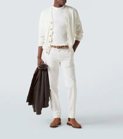 Brunello Cucinelli Men Cotton Jersey Crew-neck T-shirt With Logo And Faux-layering In White