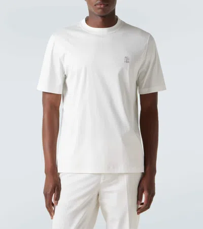 Brunello Cucinelli Men Cotton Jersey Crew-neck T-shirt With Logo And Faux-layering In White