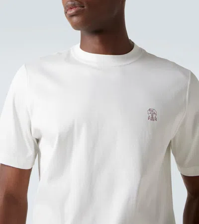 Brunello Cucinelli Men Cotton Jersey Crew-neck T-shirt With Logo And Faux-layering In White