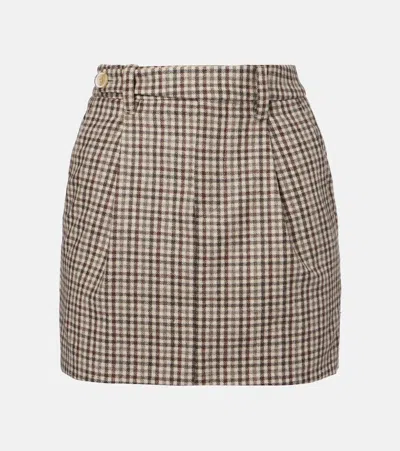 Brunello Cucinelli Checked Virgin Wool Flannel Miniskirt In Neutral