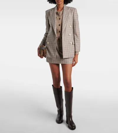 Brunello Cucinelli Checked Virgin Wool Flannel Miniskirt In Neutral