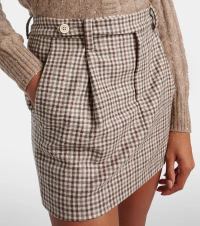 Brunello Cucinelli Checked Virgin Wool Flannel Miniskirt In Neutral