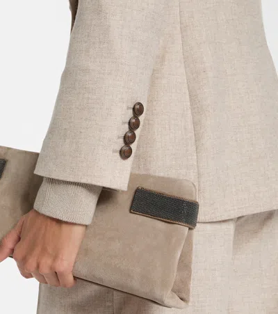 Brunello Cucinelli Double-breasted Jacket With Luxurious Cotton-wool Blend And Elegant Detailing In Neutral
