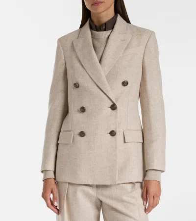 Brunello Cucinelli Double-breasted Jacket With Luxurious Cotton-wool Blend And Elegant Detailing In Neutral