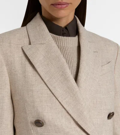 Brunello Cucinelli Double-breasted Jacket With Luxurious Cotton-wool Blend And Elegant Detailing In Neutral