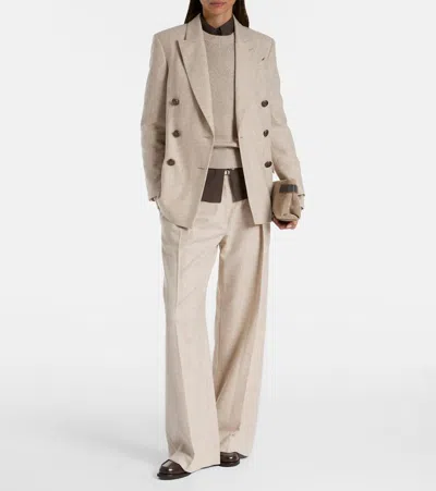 Brunello Cucinelli Double-breasted Jacket With Luxurious Cotton-wool Blend And Elegant Detailing In Neutral