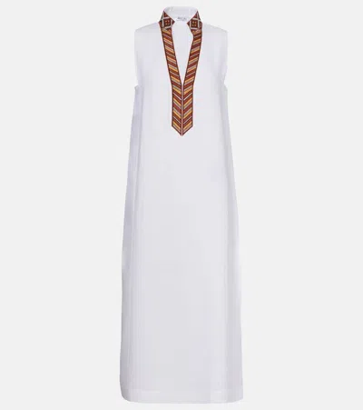 Loro Piana Abril Embroidered Linen Midi Dress In White