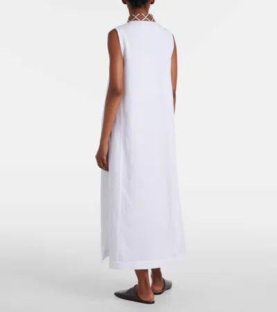 Loro Piana Abril Embroidered Linen Midi Dress In White
