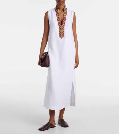 Loro Piana Abril Embroidered Linen Midi Dress In White