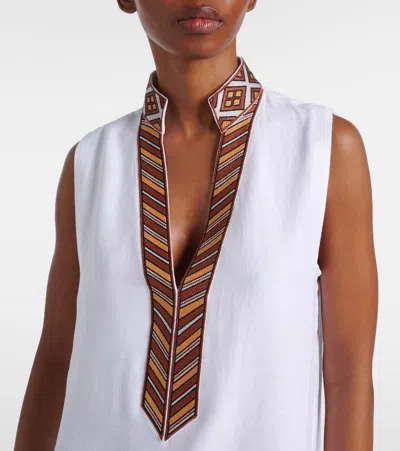 Loro Piana Abril Embroidered Linen Midi Dress In White