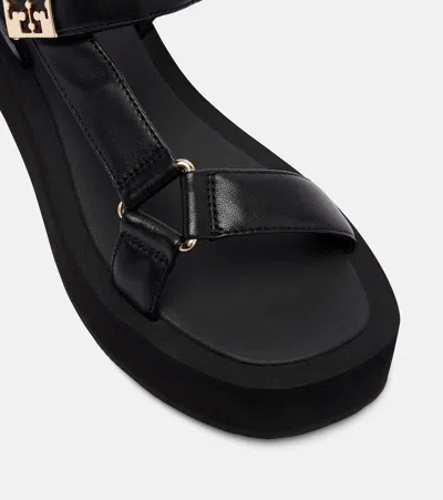 Tory Burch Round Toe Leather Platform Sandals With Ankle Strap In Black