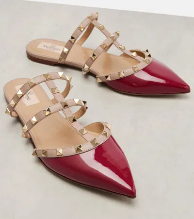 Valentino Garavani Valentino Rockstud Caged Patent Flat In Red