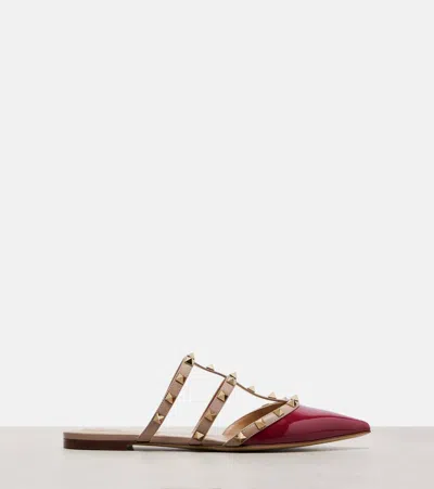 Valentino Garavani Valentino Rockstud Caged Patent Flat In Red