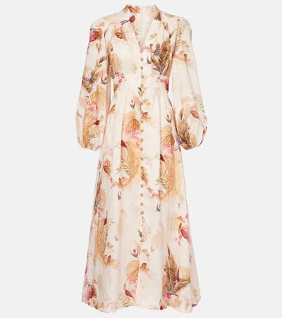 Zimmermann Ascension Linen Plunge Midi Dress