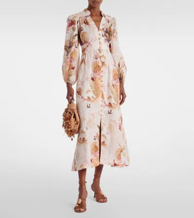 Zimmermann Ascension Linen Plunge Midi Dress